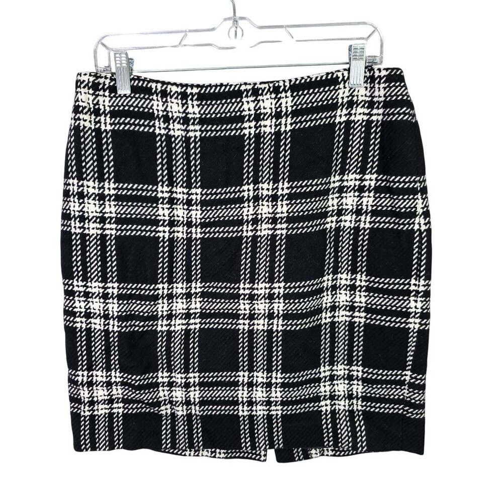Womens Talbots Black & White Plaid Wool Blend Lined Pencil Mini Skirt Size 8